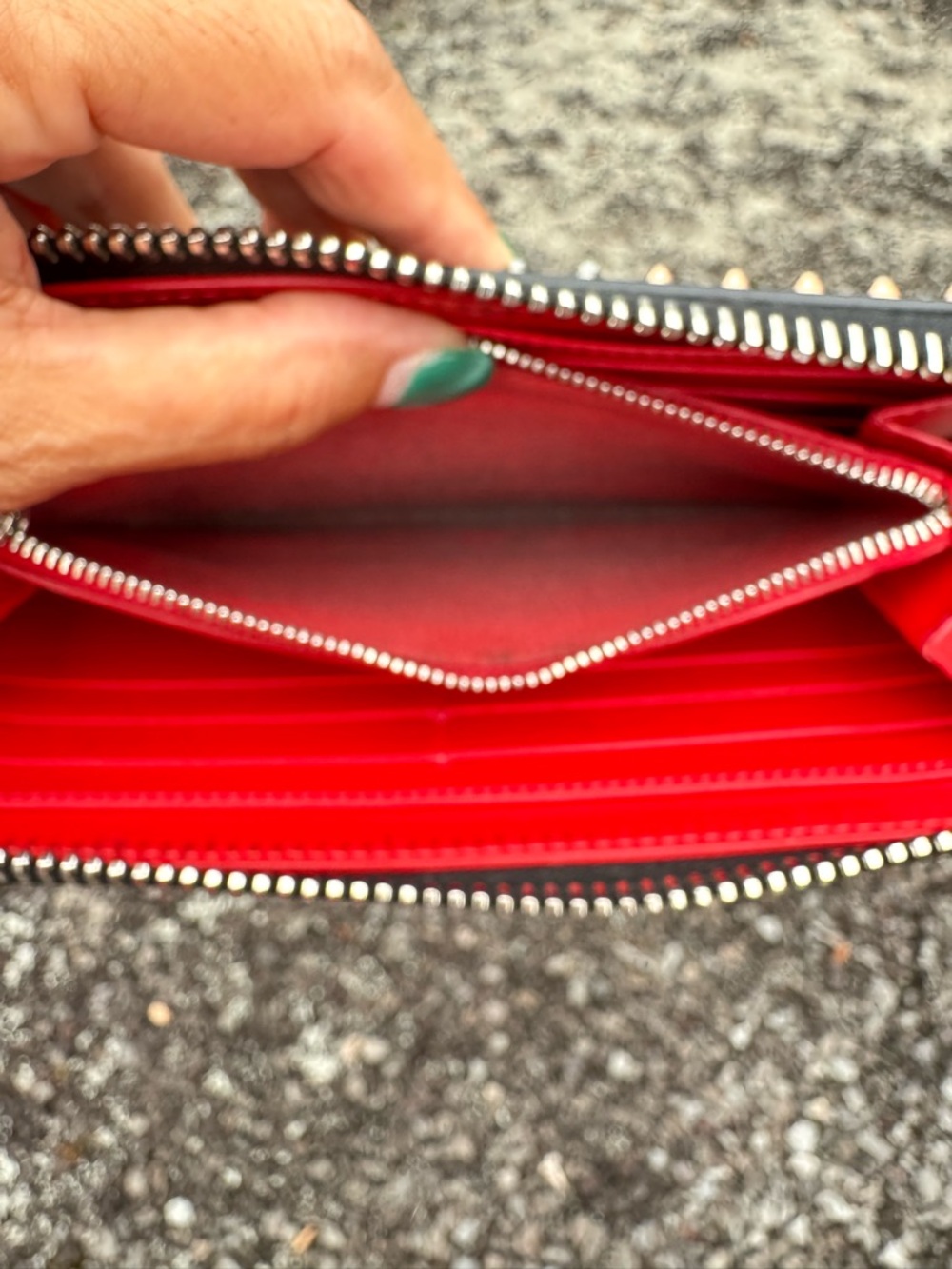 Christian Louboutin Studded Zip Around Wallet Multicolor Spikes Red Interior - Picture 12 of 13